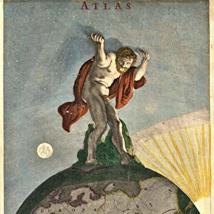 Atlas supporting the Celestial vault, levering on Earth (etching, 1671)