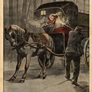 Attack armed with a car riding on the road of the forest of Choisy au Bac, the victim, an itinerant hardware, is deceased after receiving 3 shots. Engraving in "Le petit journal"19 / 2 / 1899. Selva Collection
