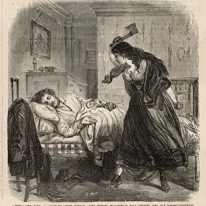 Attack by a servant girl on her young master in Bloomsbury (engraving)
