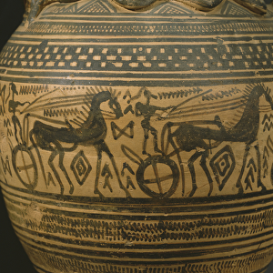 Attic amphora, Late Geometric II B Period (c. 720-700 BC) (painted clay) (detail