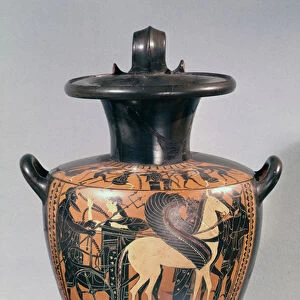 Attic black figure hydria depicting a departure scene, c. 530-520 BC (pottery)