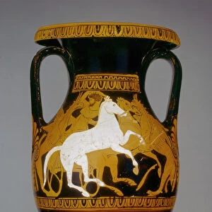 Attic red-figure pelike decorated with horses being attacked by griffins, found at Athens
