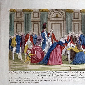 Audience of Louis XVI & Marie Antoinette on 15 / 11 / 1789 granted to the widow of Francois Boulanger, 18th century (engraving)