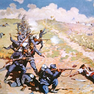 Austrians attacking Montenegrin troops, 1914-18 (colour litho)