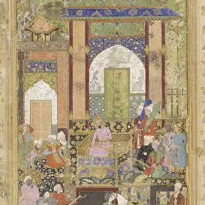 Babur receives a courtier, 1580-85 (opaque watercolor and gold on paper)