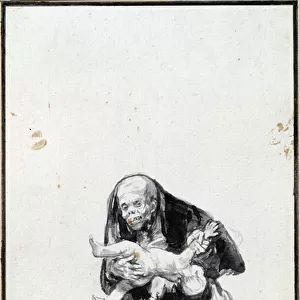 The bad woman (Mala mujer). The wicked woman. Anthropophagy scene, a witch devours a child. Grey wash by Francisco Goya y Lucientes (1746-1828) Sun. 0, 21x0, 14 m Paris, musee du Louvre