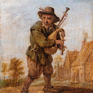 A bagpipe player (oil on panel)