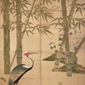 Bamboo and Crane, Edo Period (w / c on panel)