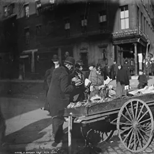 A banana cart, New York, c. 1900 (b / w photo)