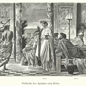 Banquet of Agathon and Plato, Ancient Greece (engraving)