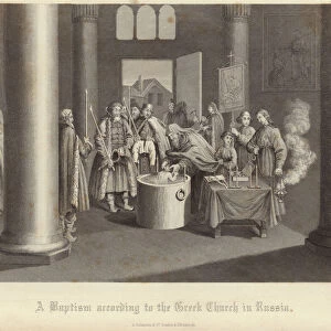 A baptism according to the Greek Church in Russia (engraving)