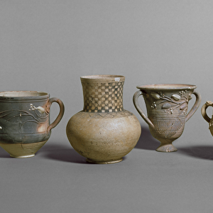 Barbotine cups and small jar, Meroitic Period (c. 400 BC - c. 400 AD) (fired clay)