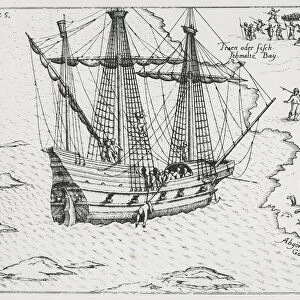 Barents ship at Nova Zembla, 1598 (engraving)