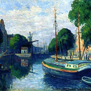 Barges on a Canal at Rotterdam, 1908 (oil on canvas)