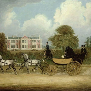 A Barouche drawn by Four Greys passing a Jacobean Mansion, 1830 (oil on canvas)