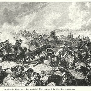 Bataille de Waterloo, Le marechal Ney charge a la tete des cuirassiers (engraving)