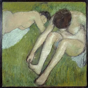Two bathers on Pastel grass on brown paper by Edgar Degas (1834-1917) 1890 Sun