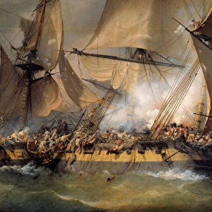 Battle between the French frigate La Bayonnaise"and the English frigate "