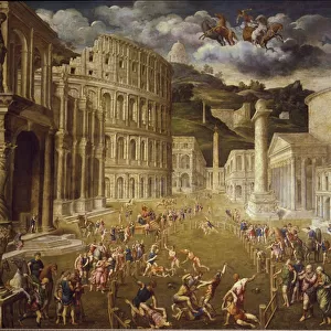 Battle of gladiators in ancient Rome (oil on canvas, c. 1560)