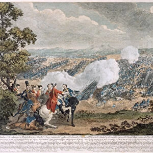 The Battle of Minden, 1 August 1759 (coloured engraving)