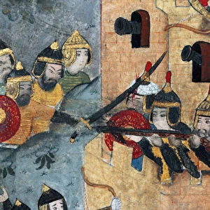 Battle scene between the Ottoman army of Murad III (1546-1595) (left