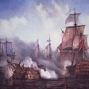 Battle of Trafalgar in 1805 (colour litho)