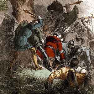 The battle of the Trento: 30 knights of the Parti de Charles de Blois against 30 of the Parti Montfort (March 27, 1351) near the "Oak of Mi-Voie", between Ploermel and Josselin in Brittany