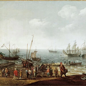 Beach with Fishermen, 1627 (oil on canvas)