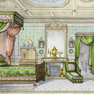 Bedroom in the Renaissance style (colour litho)