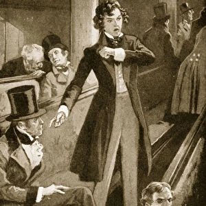 Benjamin Disraeli making his first speech in the House (litho)