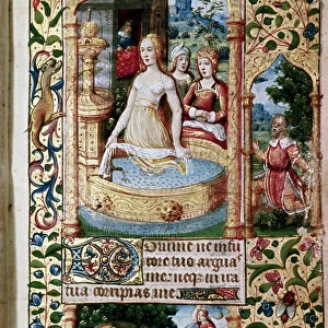 Bethsabee in the bath is spied on by King David Page from the Flemish school of
