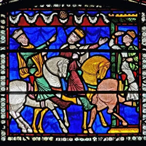 Detail from one of the Bible Windows depicting the Magi on horseback following the star