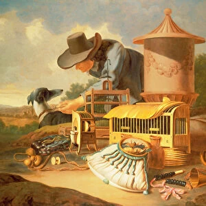 A Birdcatcher and His Dog (oil)