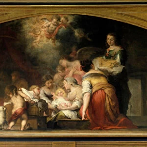 The birth of the Virgin Mary gives birth to Mary. Painting by Bartolome Murillo