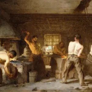 The Blacksmiths Forge, (oil on panel)