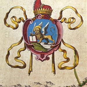 Blazon of the Republic of Venice decorates the lion of Saint Mark. 19th century