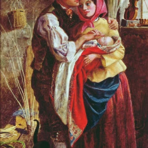 The Blind Basket Maker with his First Child, 1858 (oil on canvas)