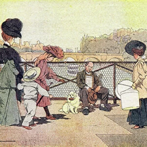 The blind beggar on the bridge of the arts in Paris, in Imagier de l'enfance, c. 1900 (engraving)