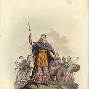Boadicea, Queen of the Iceni (coloured engraving)