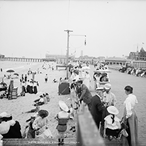 Boardwalk & beach, Asbury Park, c. 1905 (b / w photo)
