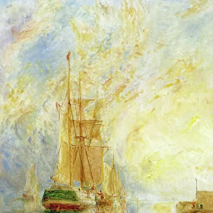 Boat in Harbour, Sunset (oil on canvas)