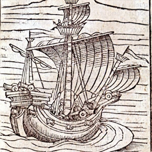 A boat. Xilography from Sebastien Munsters Universal Cosmography. Basel, 1558