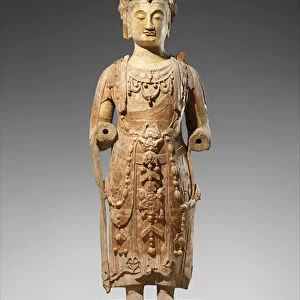 Bodhisattva, probably Avalokiteshvara (Guanyin), c. 550-60 (Sandstone with pigment)