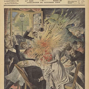 A bomb thrown into a wedding feast in Germany (colour litho)