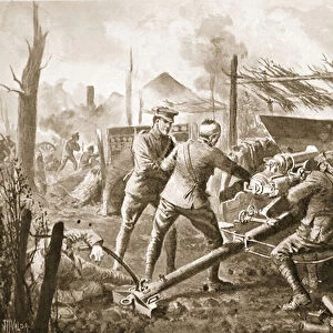 Bombardier Harlock laying his gun after having been twice wounded (litho)