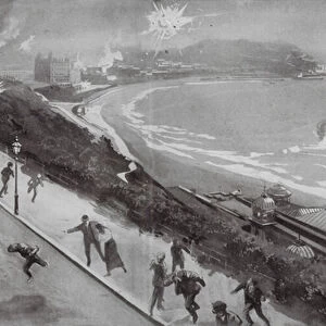 Bombardment of Scarborough, Yorkshire, by the German navy, World War I, 1914 (litho)