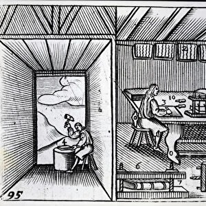 Bookbinding, illustration from the Orbis Sensualium Pictus by John Amos Comenius