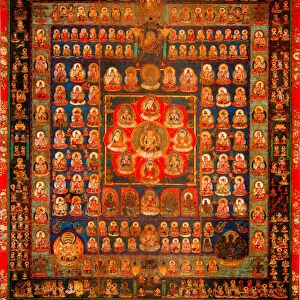 Bouddhisme : mandala taizokai (Garbhadhatu) dit du Monde de la matrice - Gouache sur soie anonyme, 8eme-9eme siecle Dim 187x164, 3 cm To-Ji Kyoto, Japon