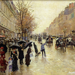 Boulevard Poissonniere in the Rain, c. 1885 (oil on canvas)