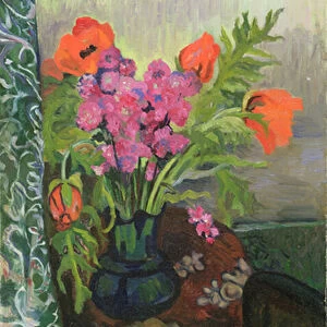Bouquet and a Cat, 1919 (oil on canvas)